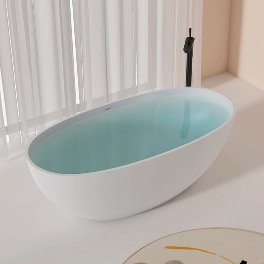 Medunjess 61'' Freestanding Tub Solid Surface Stone Resin Free Standing Soaking Bathtub