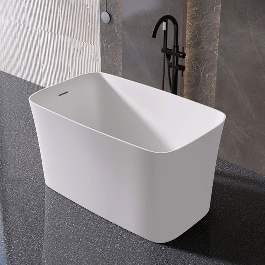 Medunjess 47'' Japanese Freestanding Tub With Seat Solid Surface Rectangular Soaking Bathtub