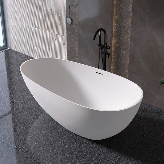 Medunjess 67'' Freestanding Tub Solid Surface Freestanding Soaking Bathtub With Tub Filler