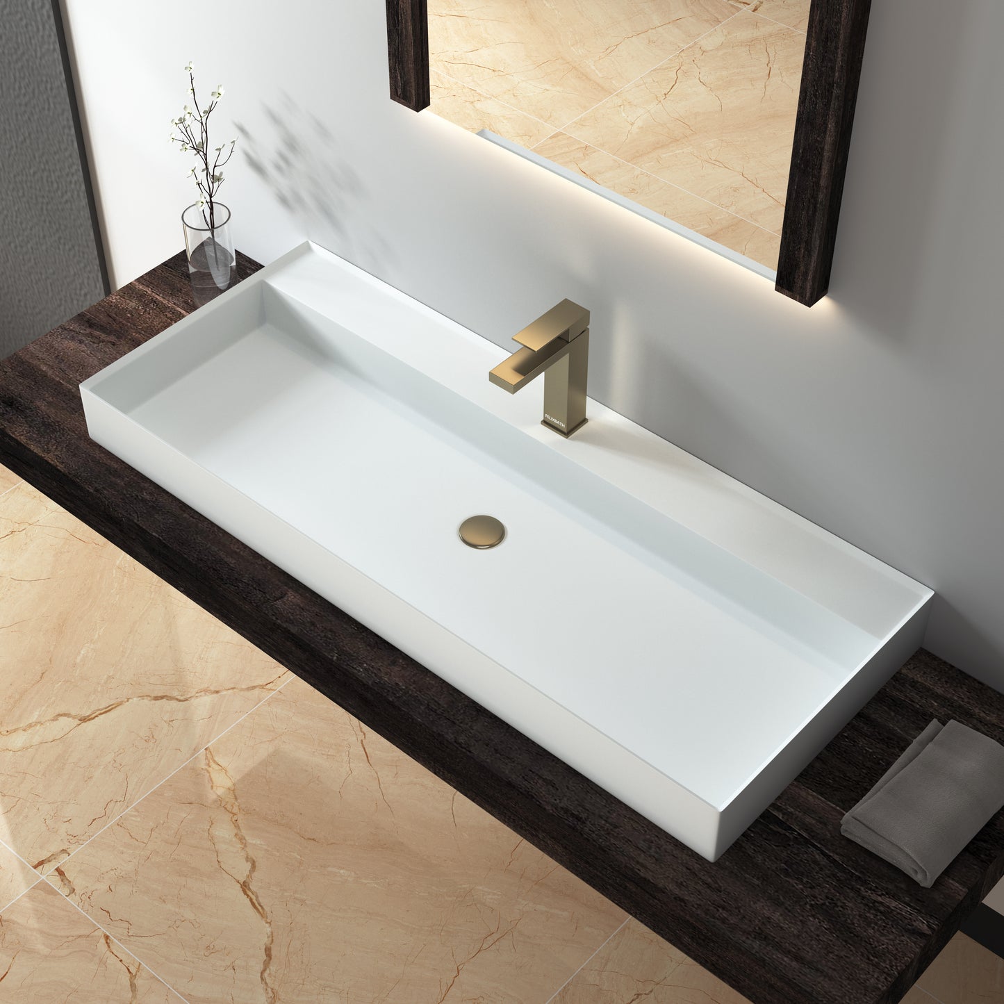 Medunjess Luxe 47" Matte Resin Stone Bathroom Sink with Faucet Hole