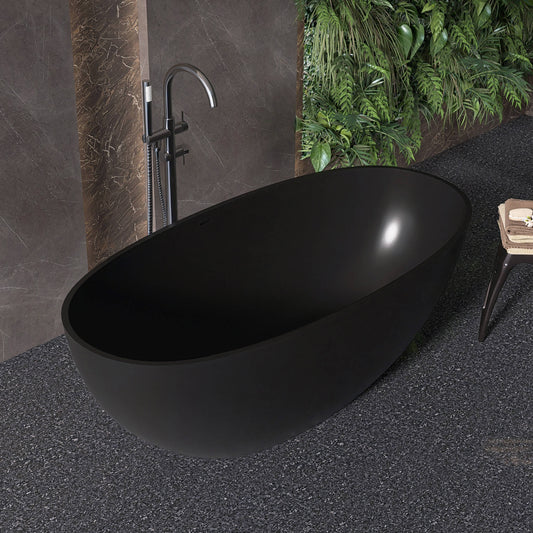 Medunjess 61'' Freestanding Soaking Solid Surface Bathtub,Pink-Sand