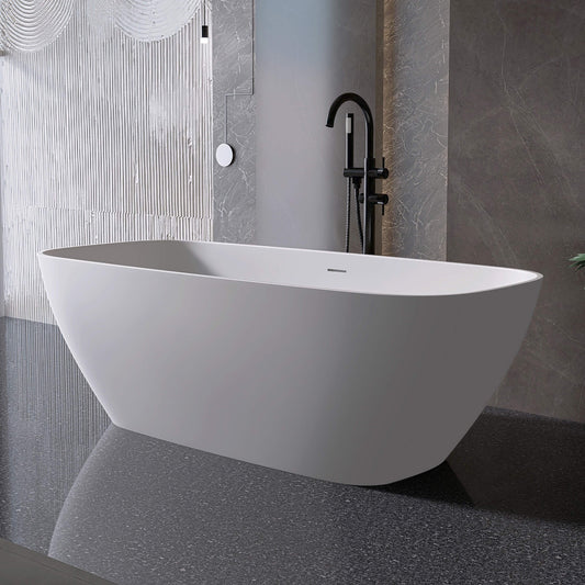 Medunjess 67'' Freestanding Soaking Bathtub Solid Surface Soaking Tubs in Matte White