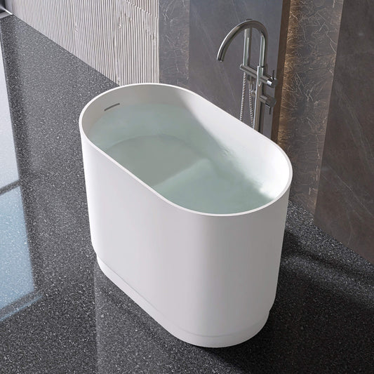 Medunjess 39'' Freestanding Tub Solid Surface Soaking Bathtub with Seat