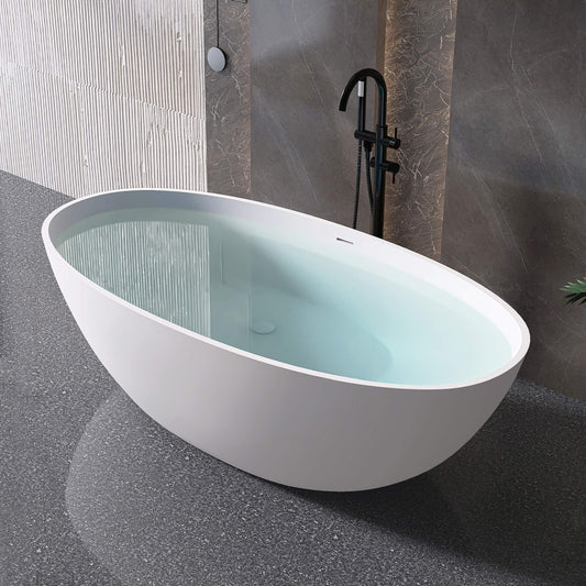 Medunjess 71" Freestanding Soaking Bahtutb Solid Surface Stone Resin Soaking Bathtub