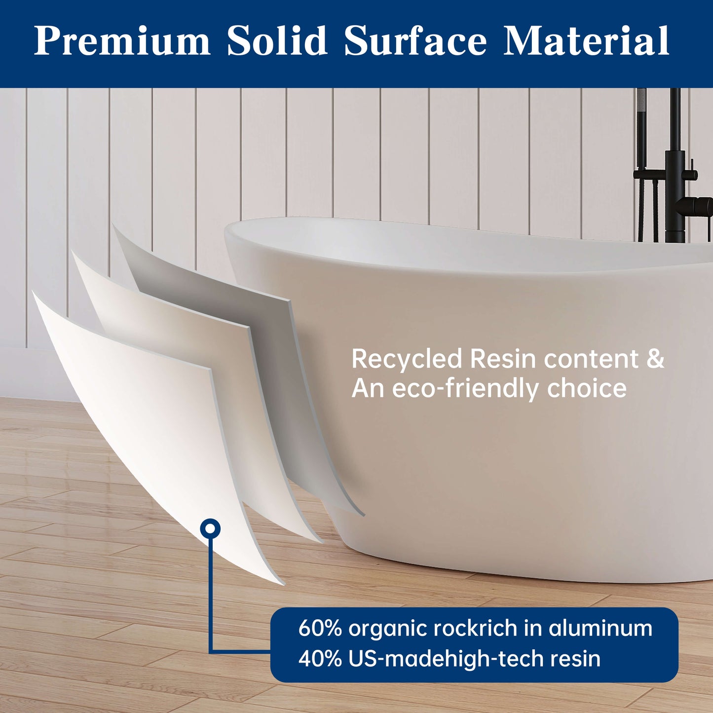 Medunjess 59'' Obelisk Freestanding Bathtub Solid Surface Stone