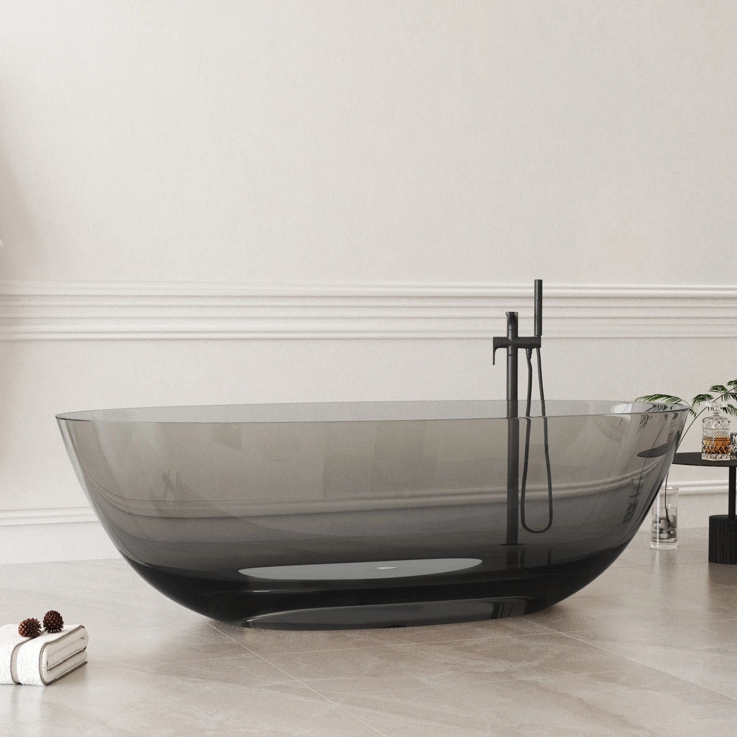Medunjess 71" Freestanding Soaking Bahtutb Solid Surface Stone Resin Soaking Bathtub- Gray