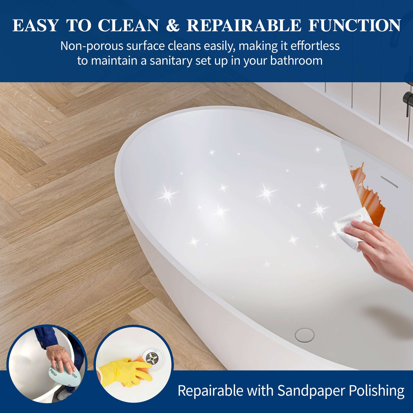 Medunjess 55'' Freestanding Tub Solid Surface Freestanding Soaking Bathtub