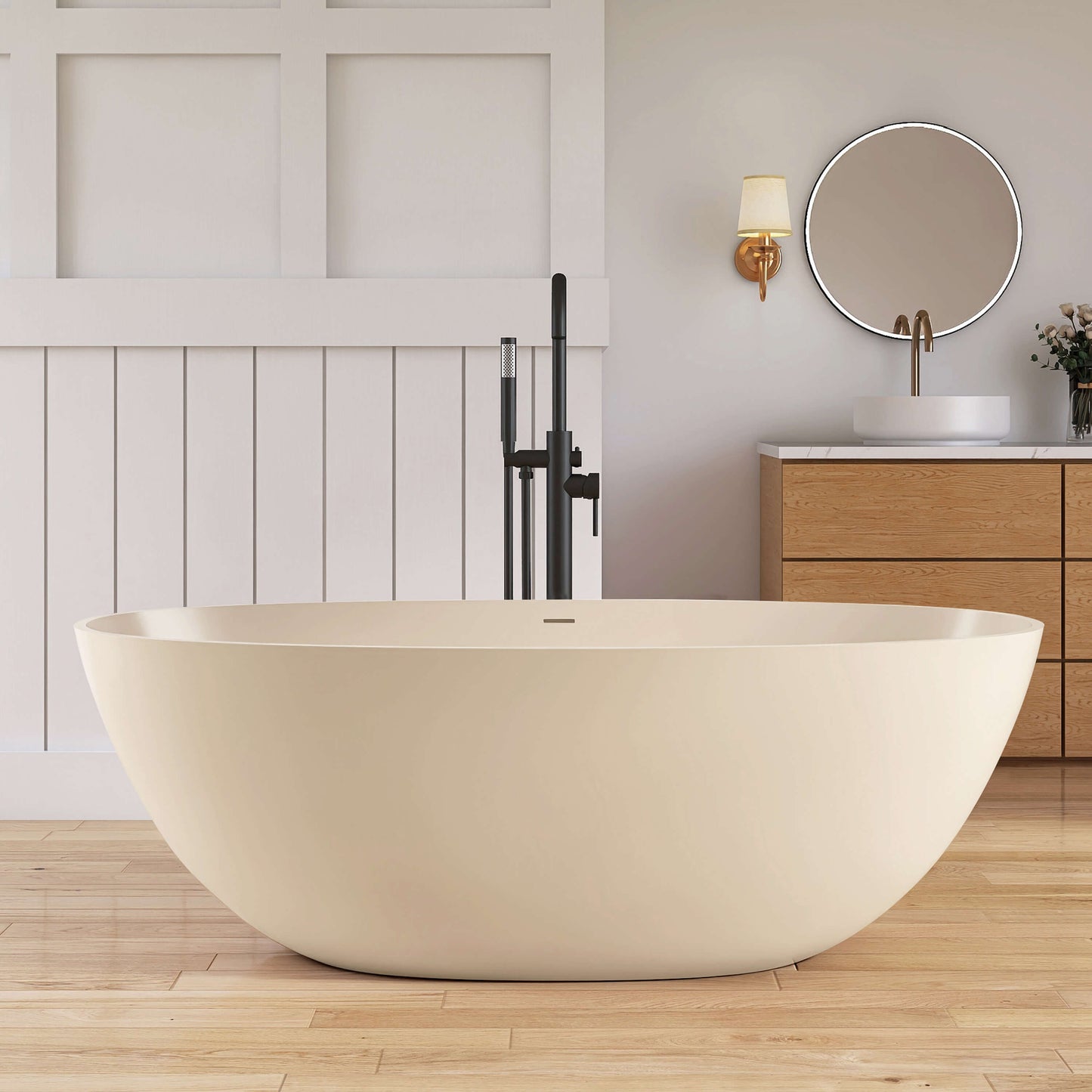 Medunjess 65'' Oval Luxury Resin Stone Soaking Tub