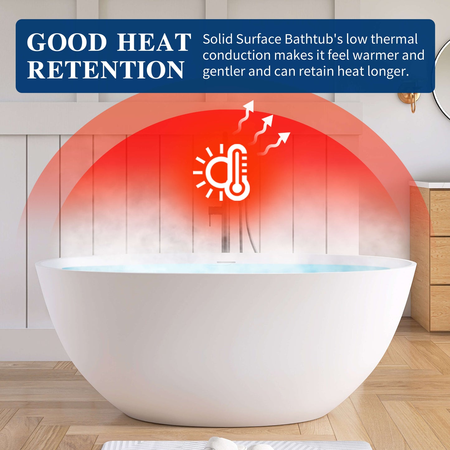 Medunjess 55'' Freestanding Tub Solid Surface Freestanding Soaking Bathtub