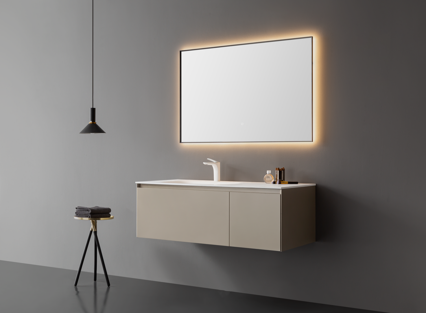 Medunjess Modern Bathroom Cabinet with Anti-Fog Mirror, Warm LED Lighting, and Matte White Washbasin