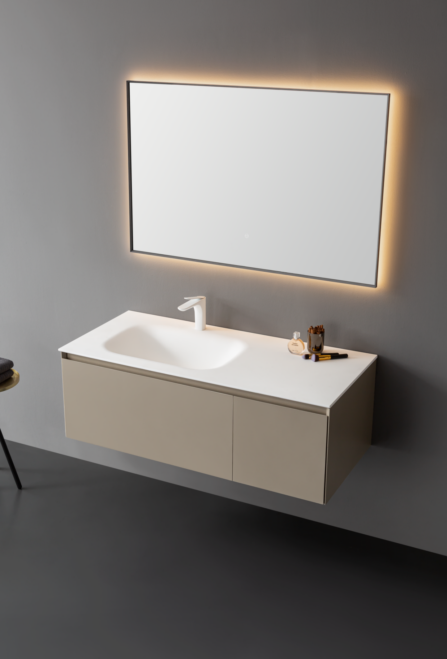 Medunjess Modern Bathroom Cabinet with Anti-Fog Mirror, Warm LED Lighting, and Matte White Washbasin