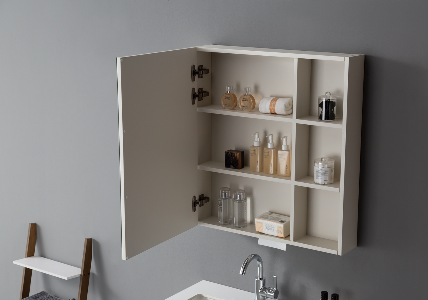 Medunjess Elegant Cream White Bathroom Cabinet with Mirror and Under-Counter Ceramic Basin
