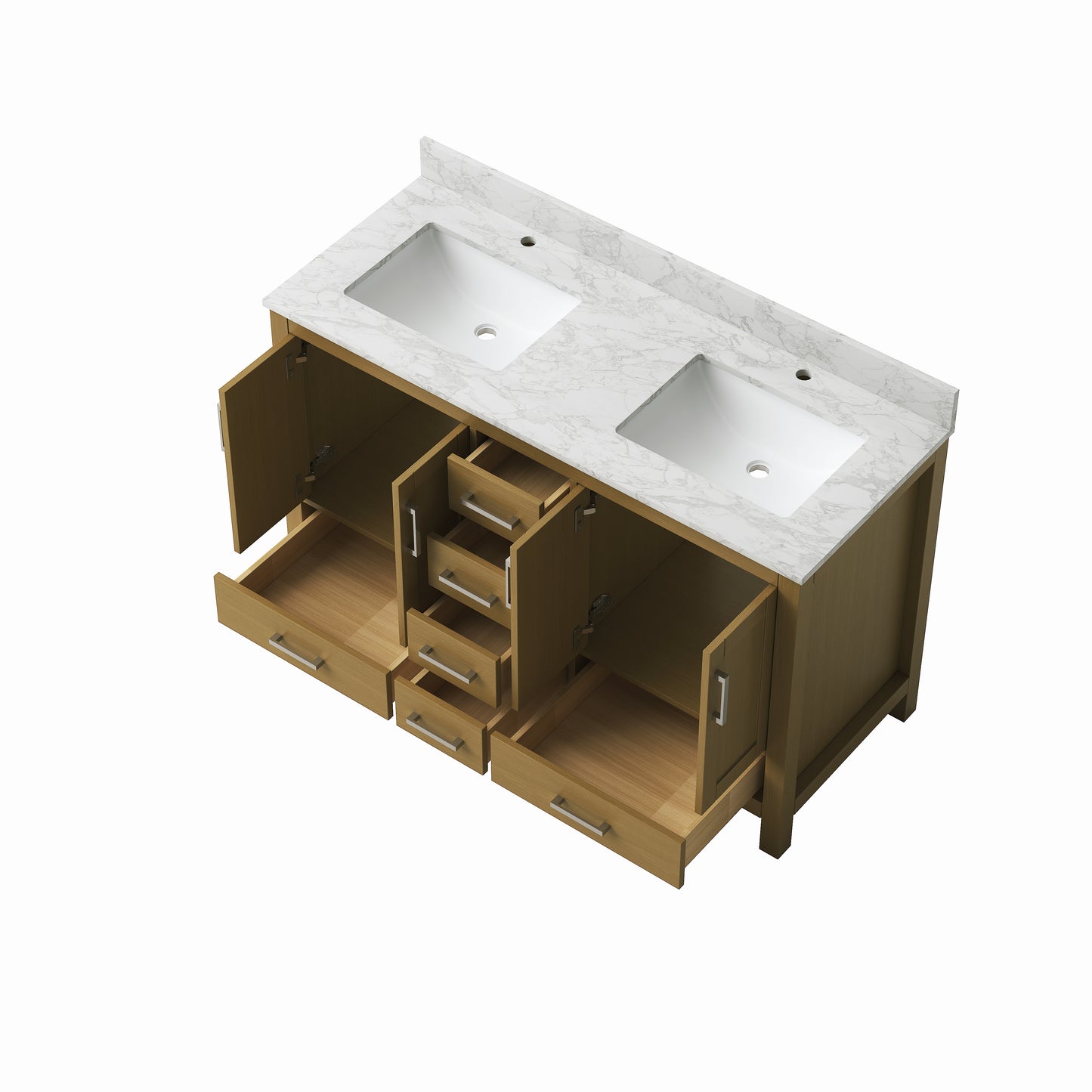 Medunjess 55" Natural Wood Double Sink Vanity with Quartz Top