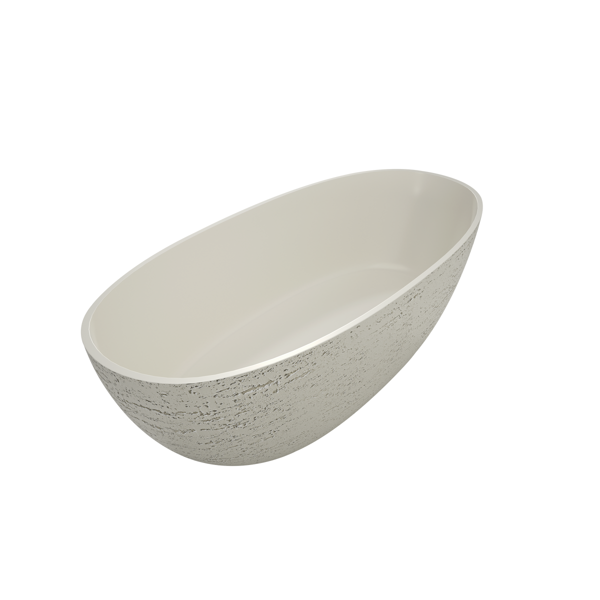 Medunjess 67" Artificial Travertine Freestanding Bathtub Oval Stone Resin Soaking Tub in Linen