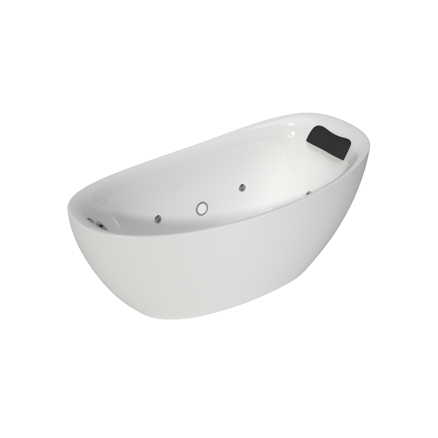 Medunjess 71" Modern Freestanding Seamless Acrylic Whirlpool Hydromassage Bathtub with 6 Water Jets, Chromatherapy LED Light, Ergonomic Black Gel Pillow