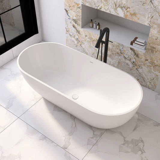 Medunjess 69" Freestanding Soaking Bathtub Solid Surface Stone Resin Soaking Tubs