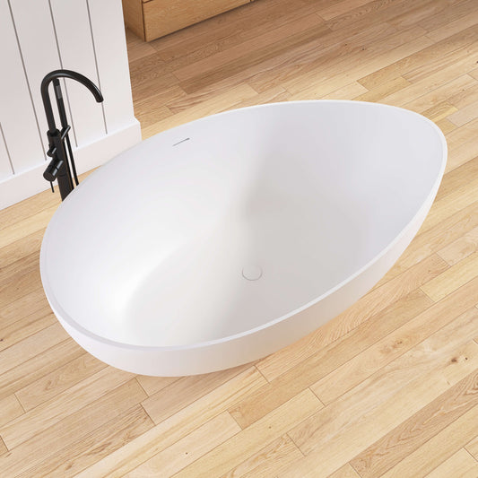 Medunjess 63" Wavy Freestanding Tub Solid Surface Freestadning Stone Resin Soaking Bathtub