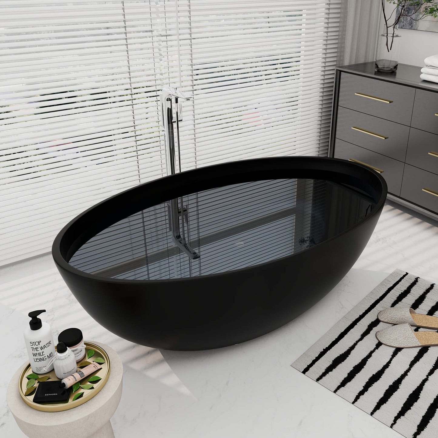 Medunjess 67'' Freestanding Tub Solid Surface Wide Freestanding Soaking Bathtub