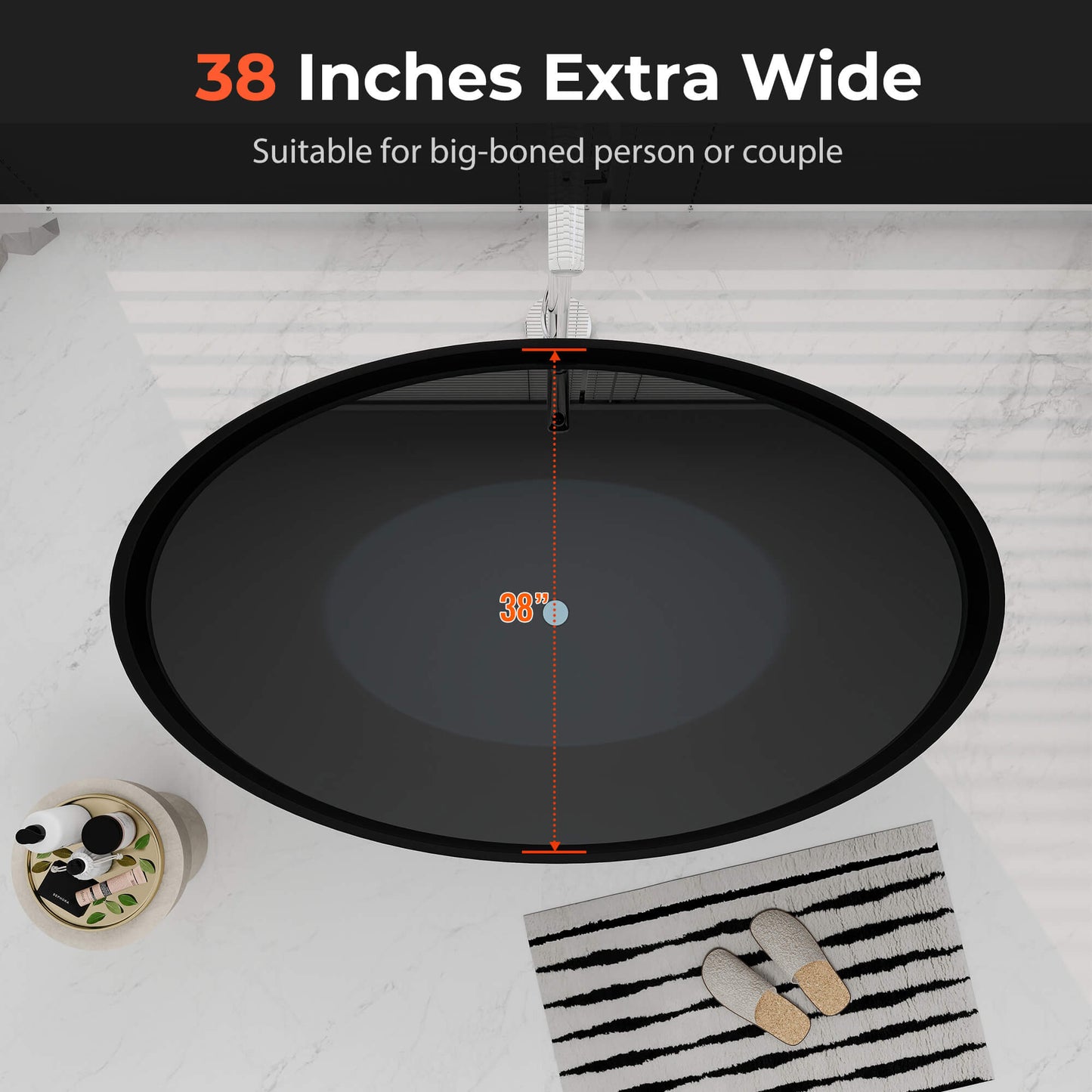 Medunjess 67'' Freestanding Tub Solid Surface Wide Freestanding Soaking Bathtub