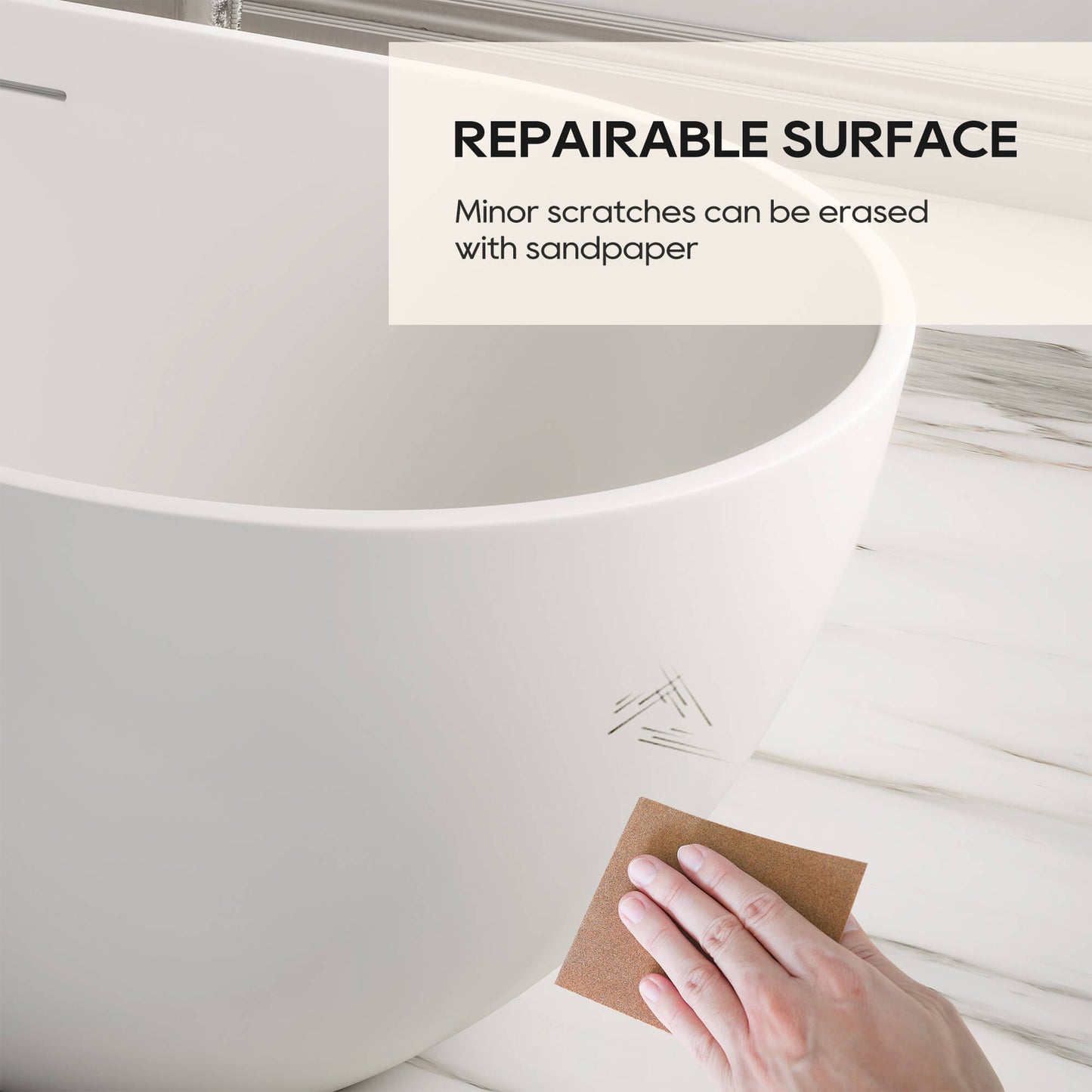 Medunjess 59''Freestanding immersion solid surface bathtubs