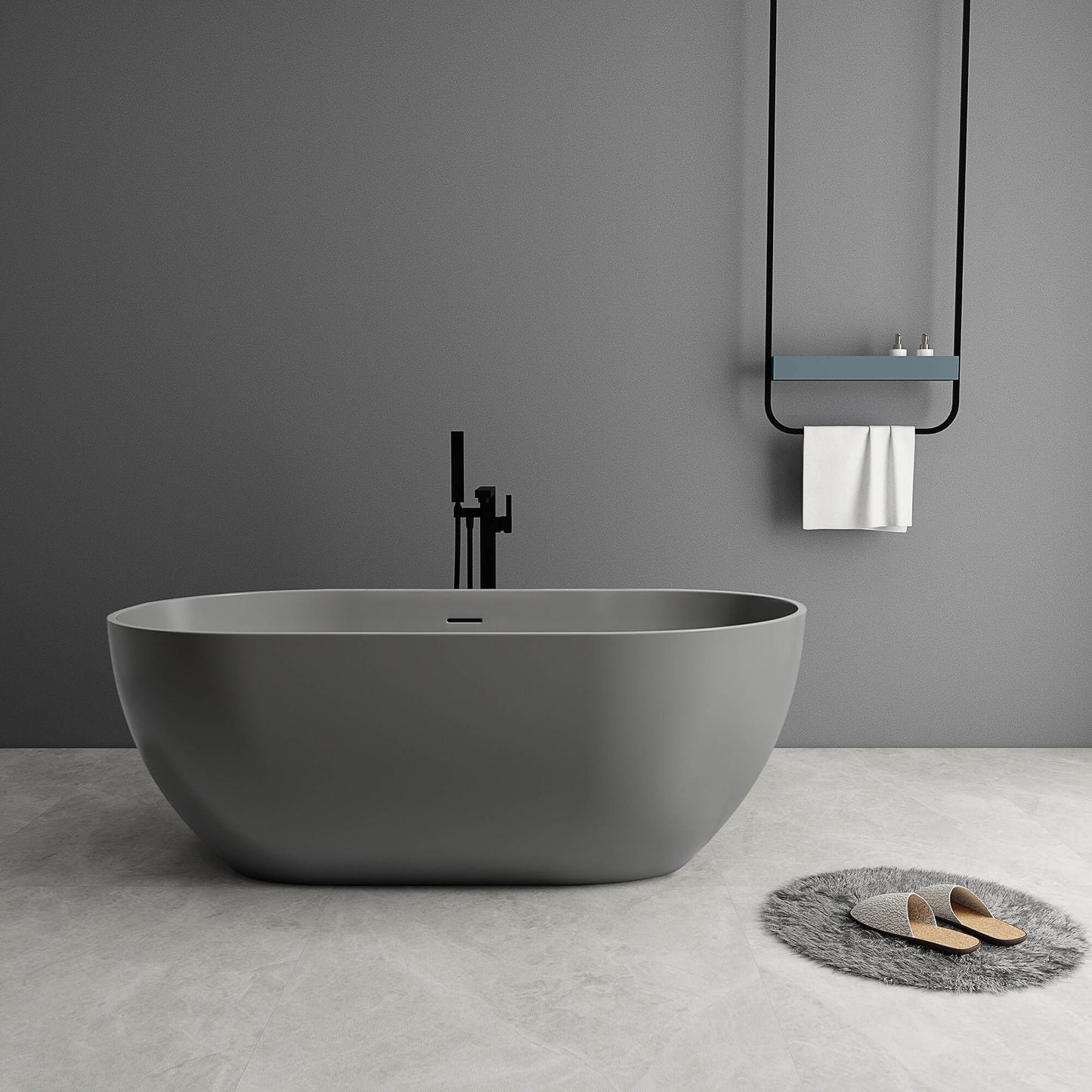 Medunjess 59''Freestanding immersion solid surface bathtubs