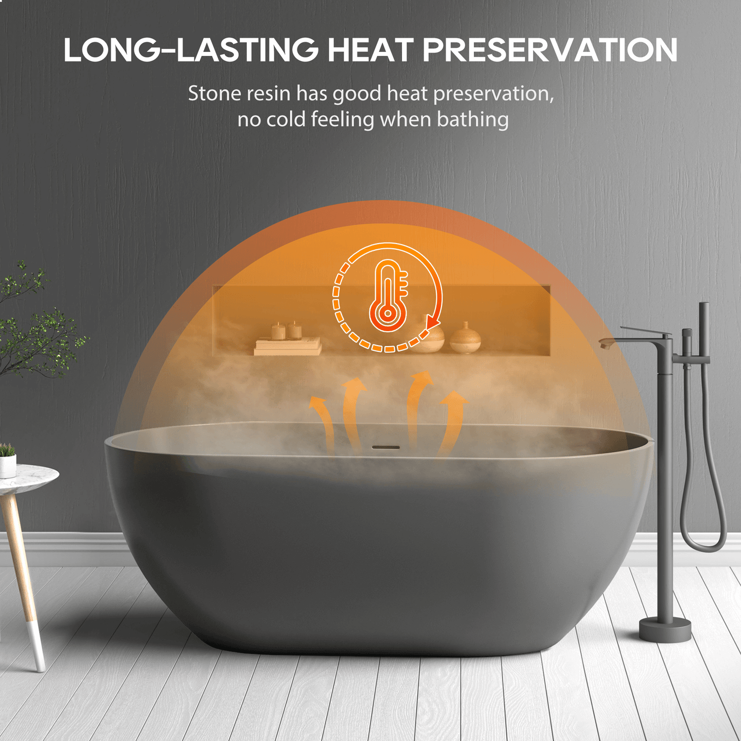 Medunjess 59''Freestanding immersion solid surface bathtubs