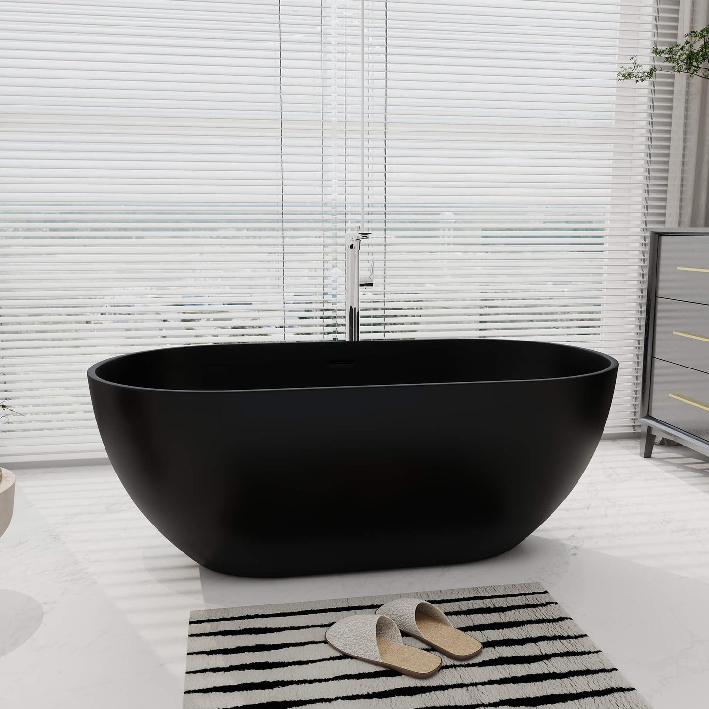 Medunjess 59''Freestanding immersion solid surface bathtubs