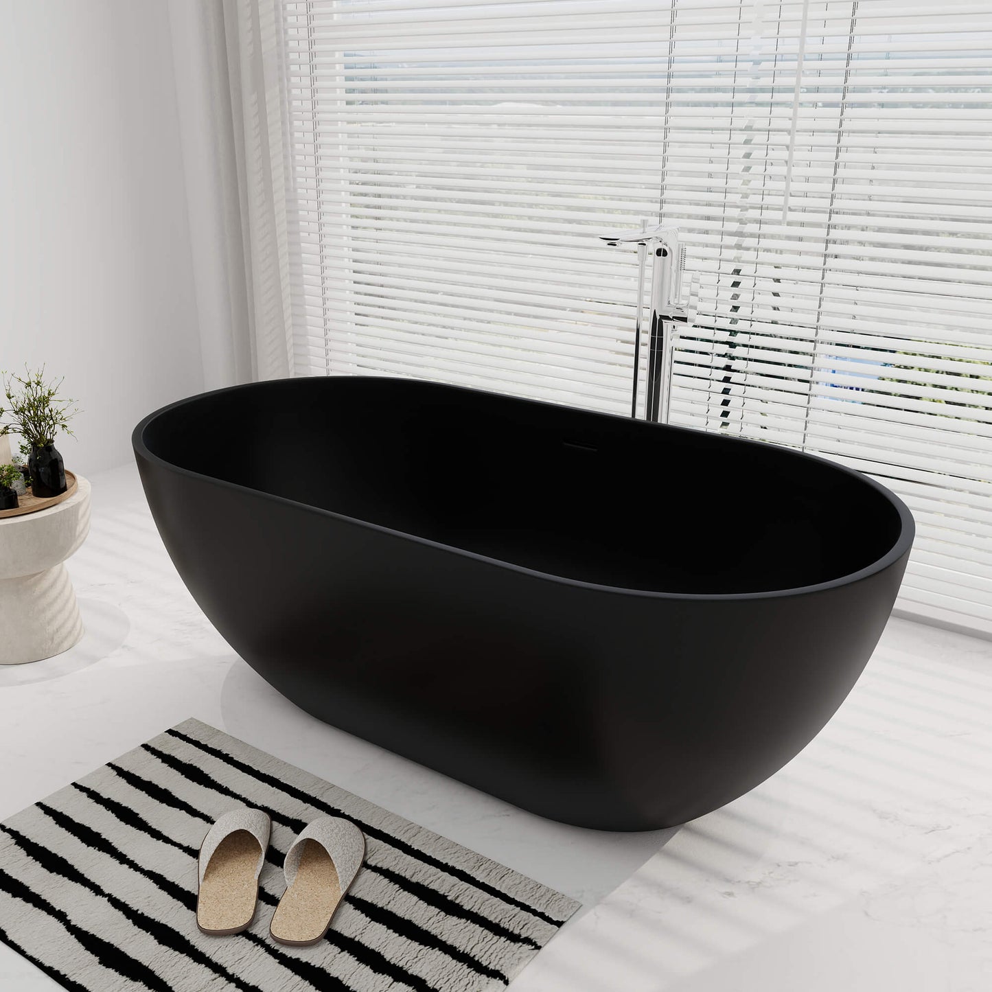 Medunjess 59''Freestanding immersion solid surface bathtubs