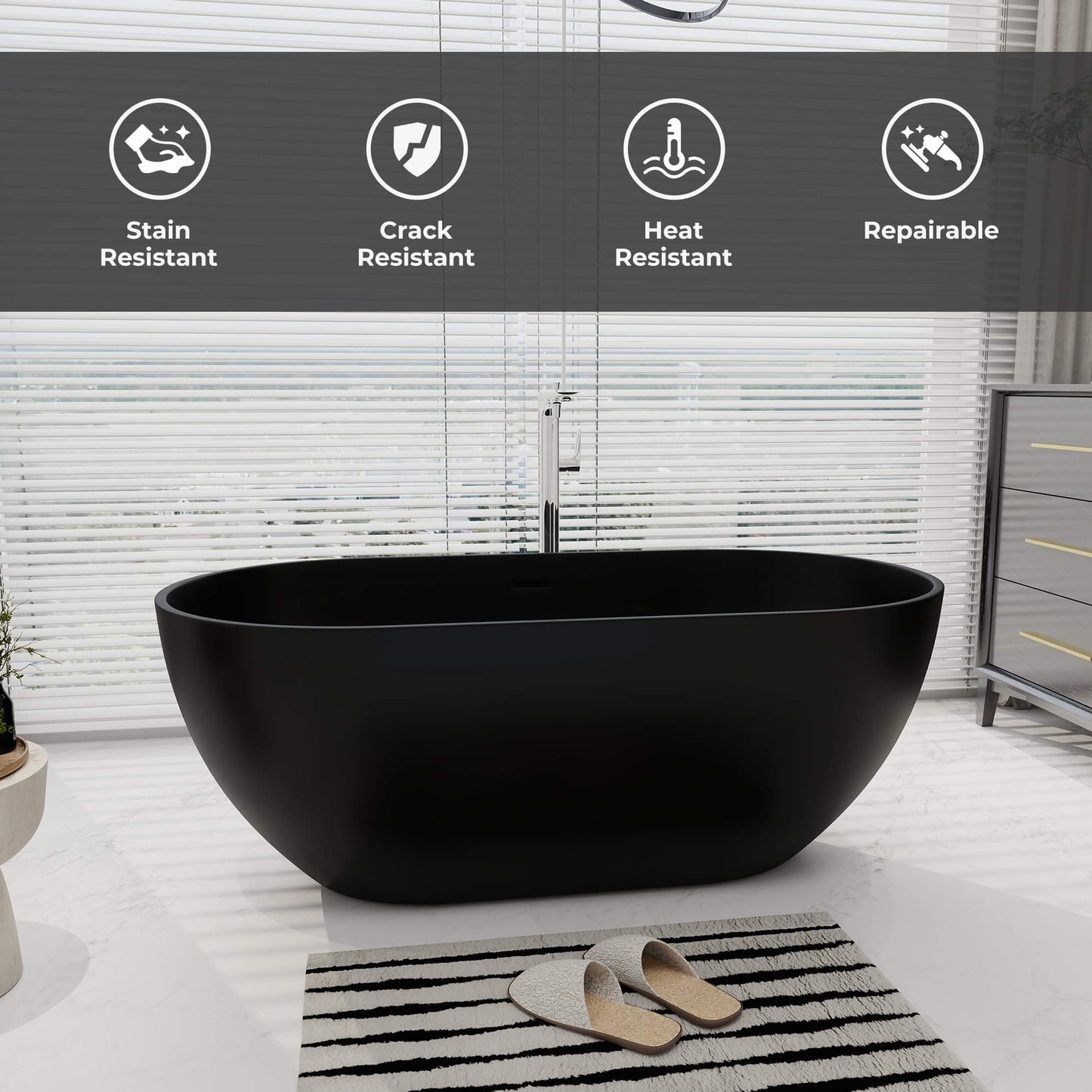 Medunjess 59''Freestanding immersion solid surface bathtubs