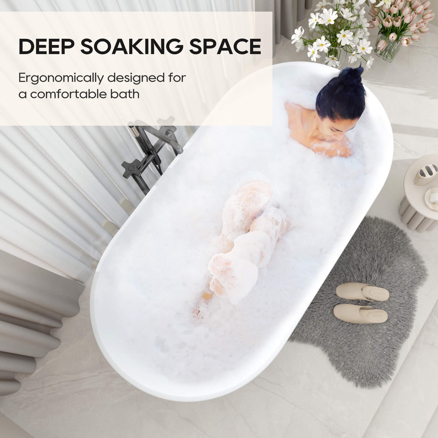 Medunjess 59''Freestanding immersion solid surface bathtubs