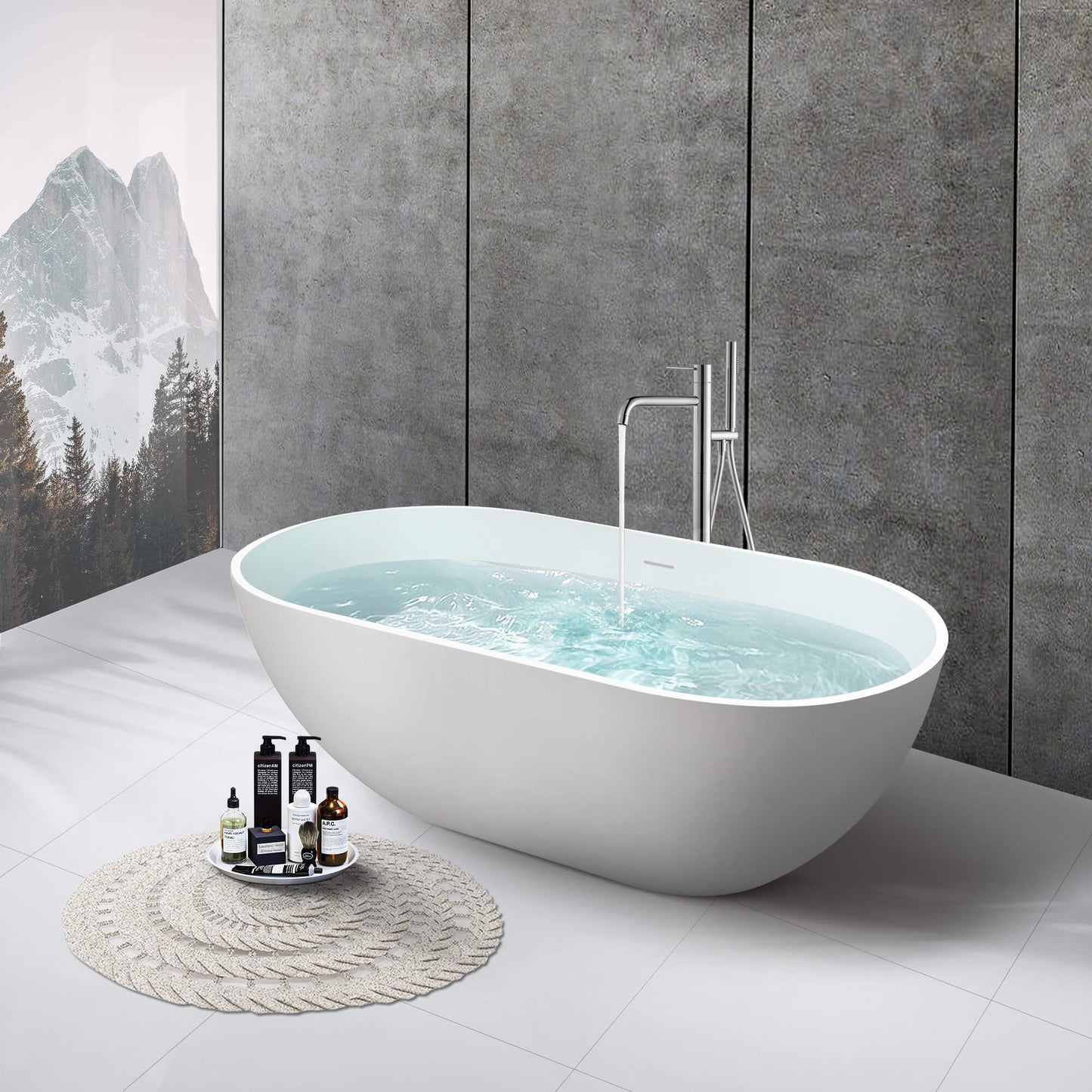Medunjess 59''Freestanding immersion solid surface bathtubs