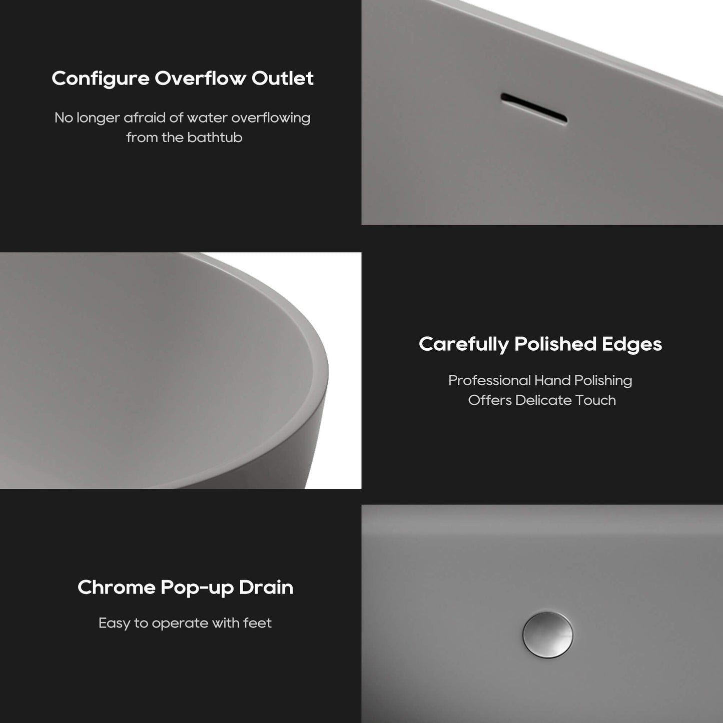 Medunjess 59''Freestanding immersion solid surface bathtubs