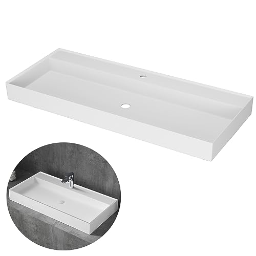 Medunjess Luxe 47" Matte Resin Stone Bathroom Sink with Faucet Hole