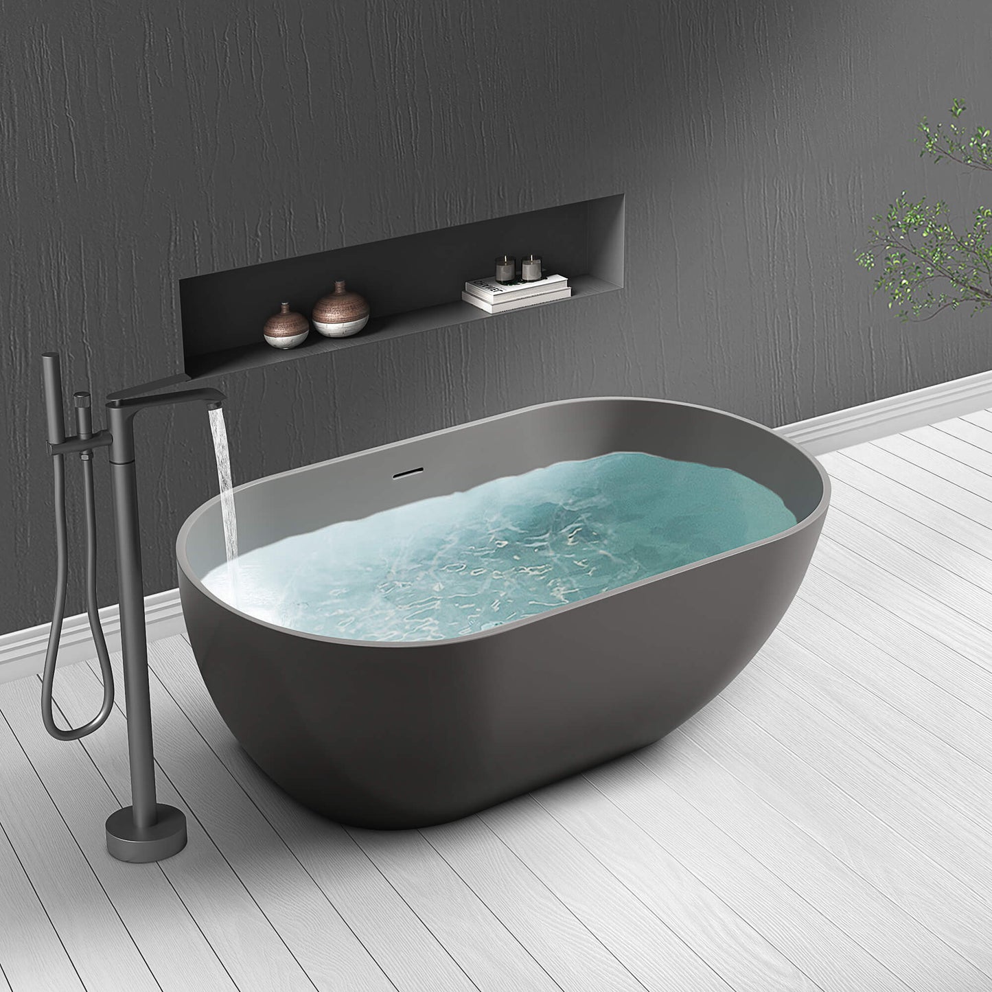 Medunjess 59''Freestanding immersion solid surface bathtubs
