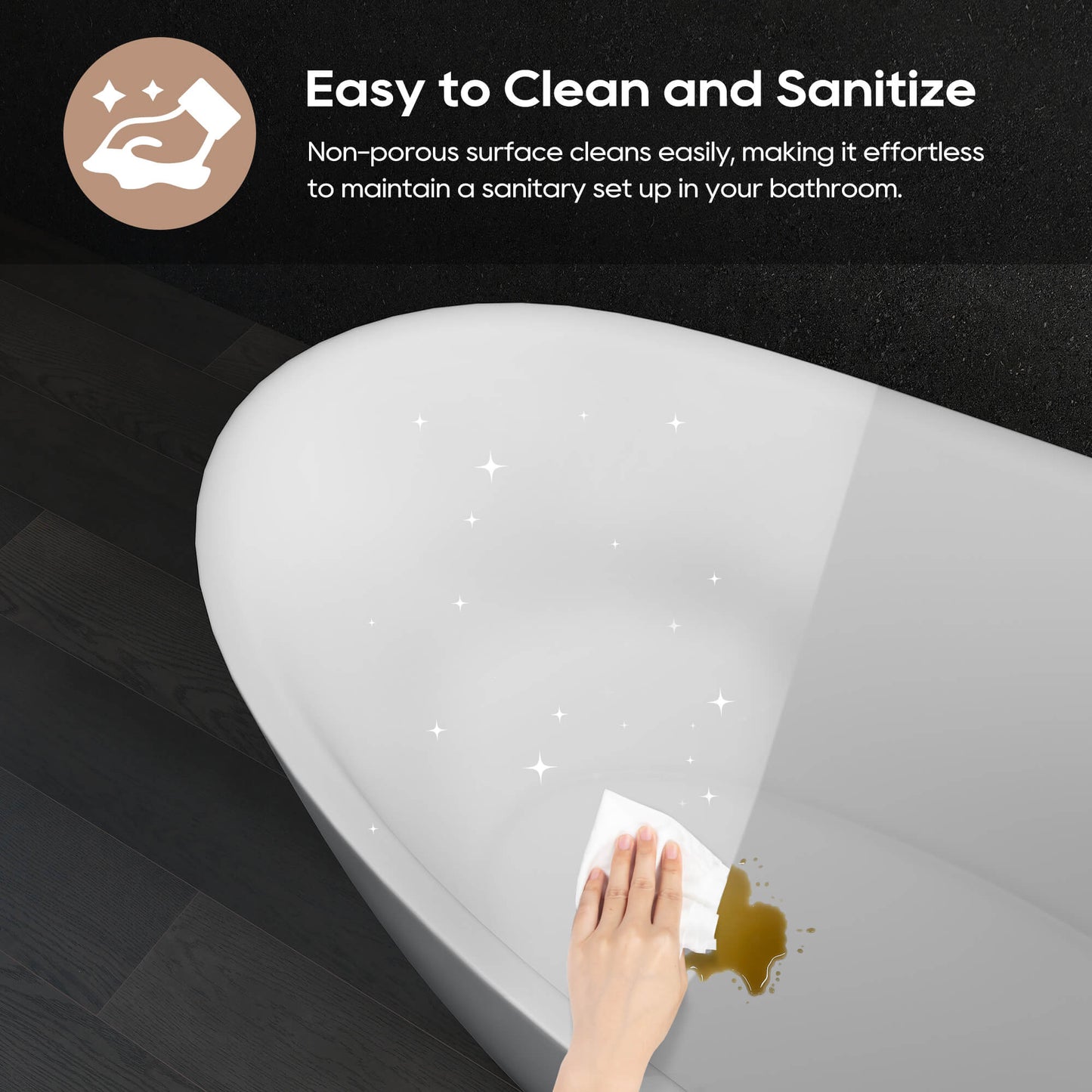 Medunjess 65'' Freestanding Bathtub Solid Surface Deep Soaking Tubs Double Slippers