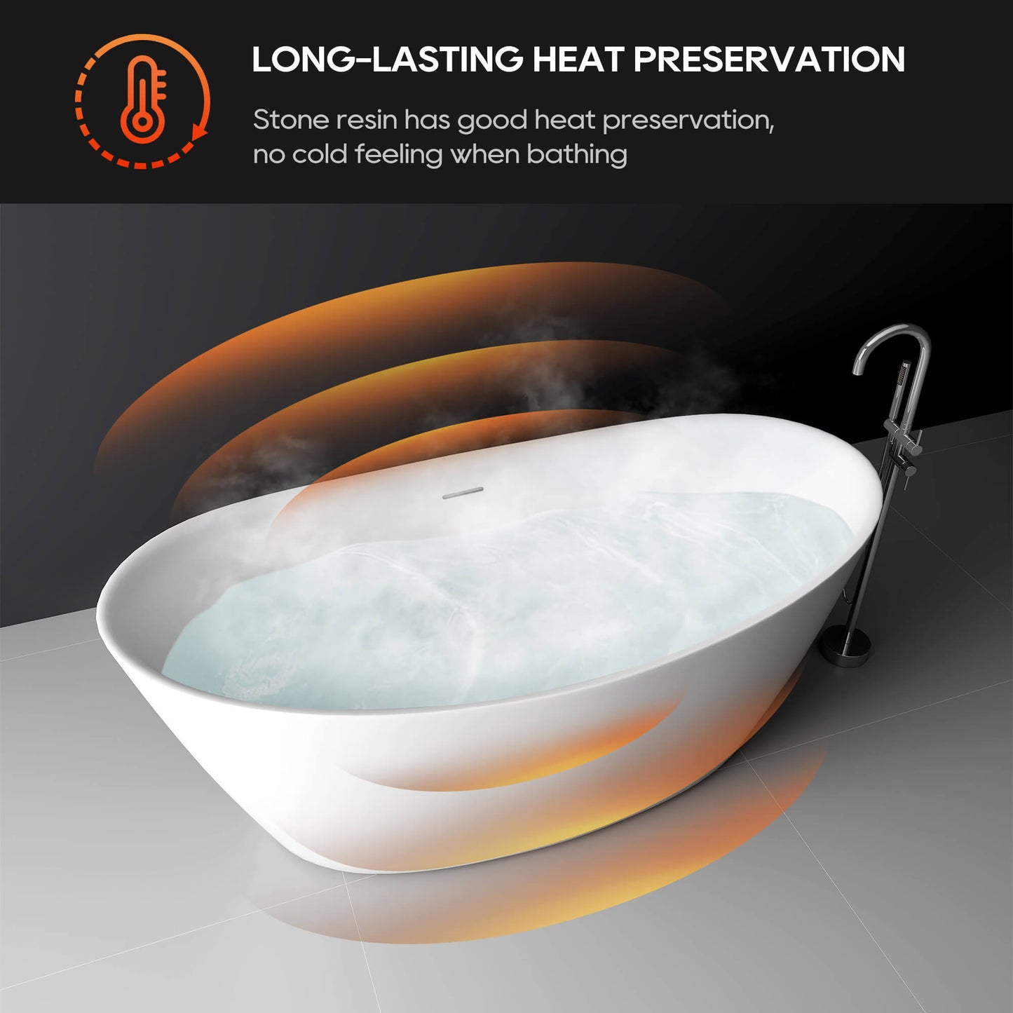 Medunjess 65'' Freestanding Bathtub Solid Surface Deep Soaking Tubs Double Slippers