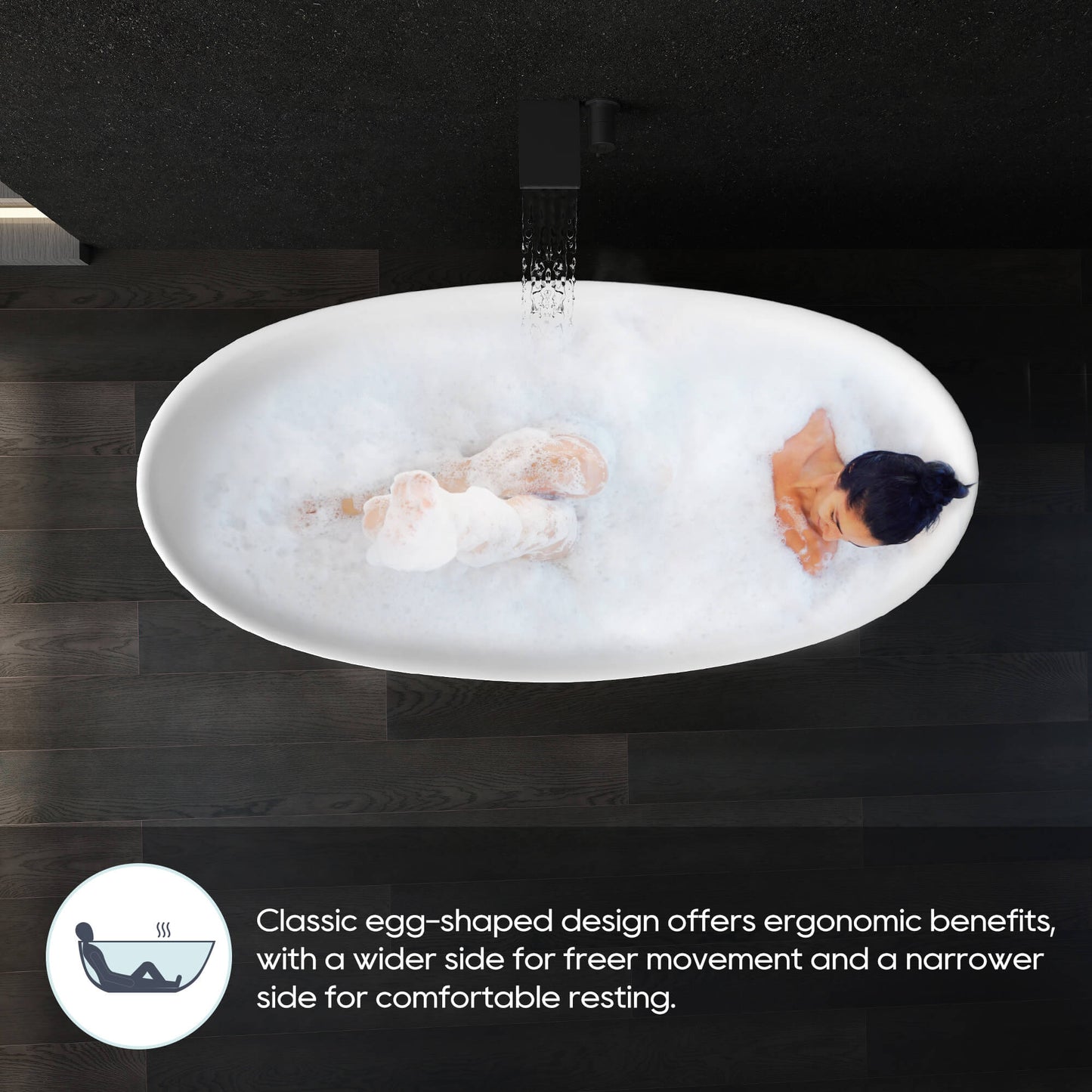 Medunjess 65'' Freestanding Bathtub Solid Surface Deep Soaking Tubs Double Slippers