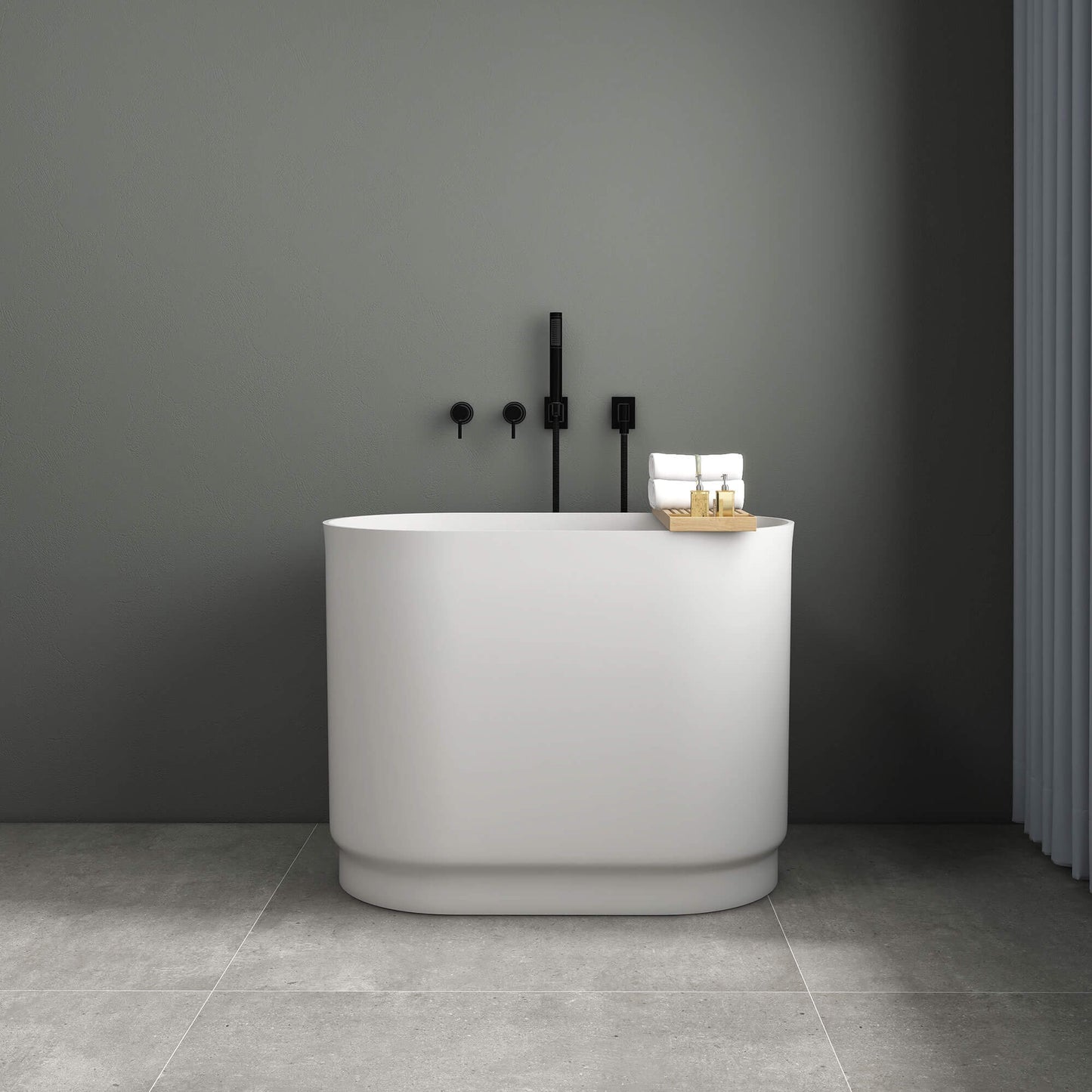 Medunjess 39'' Freestanding Tub Solid Surface Soaking Bathtub with Seat