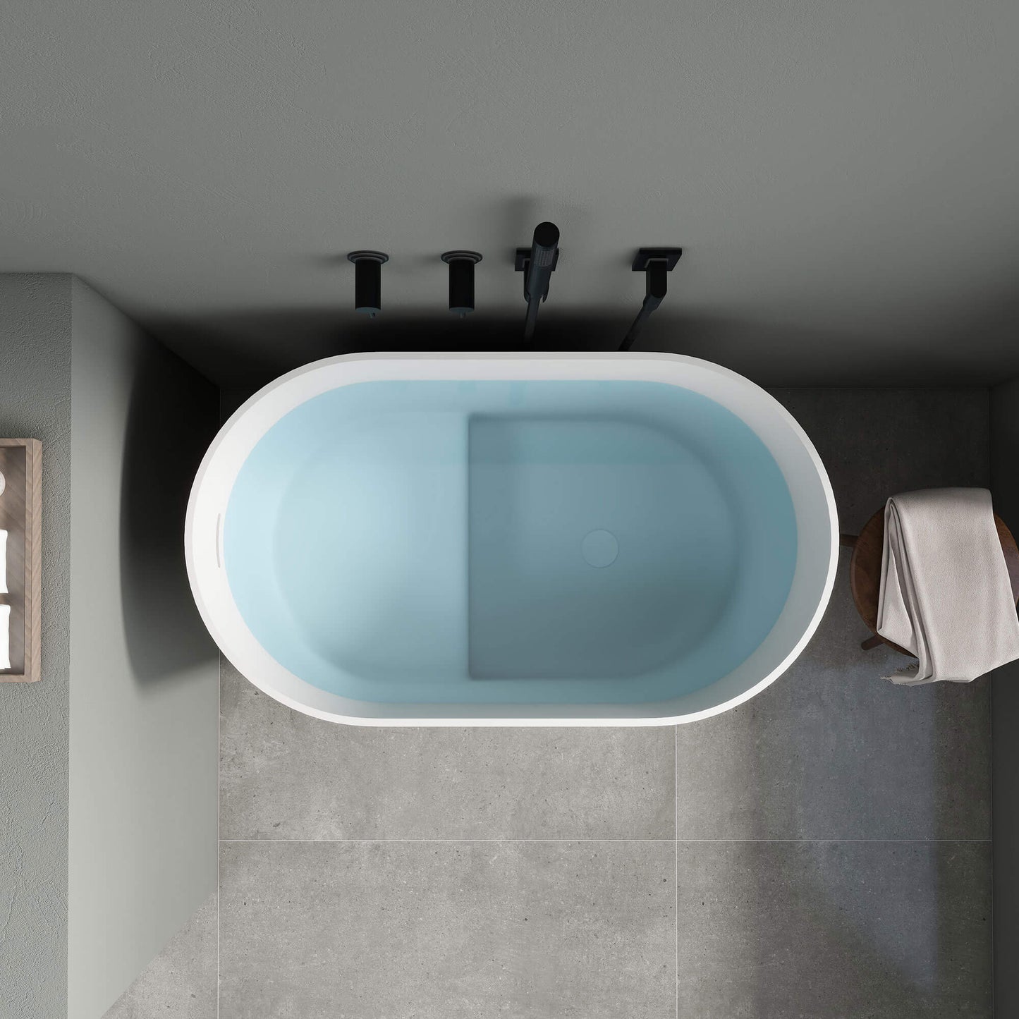 Medunjess 39'' Freestanding Tub Solid Surface Soaking Bathtub with Seat