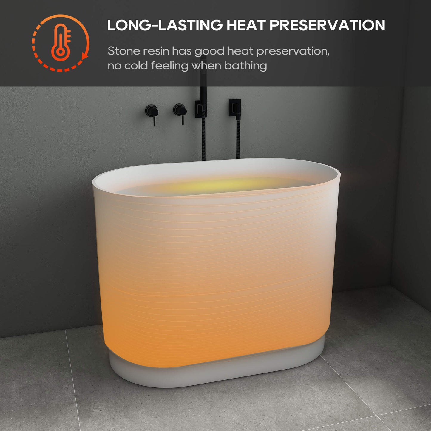 Medunjess 39'' Freestanding Tub Solid Surface Soaking Bathtub with Seat