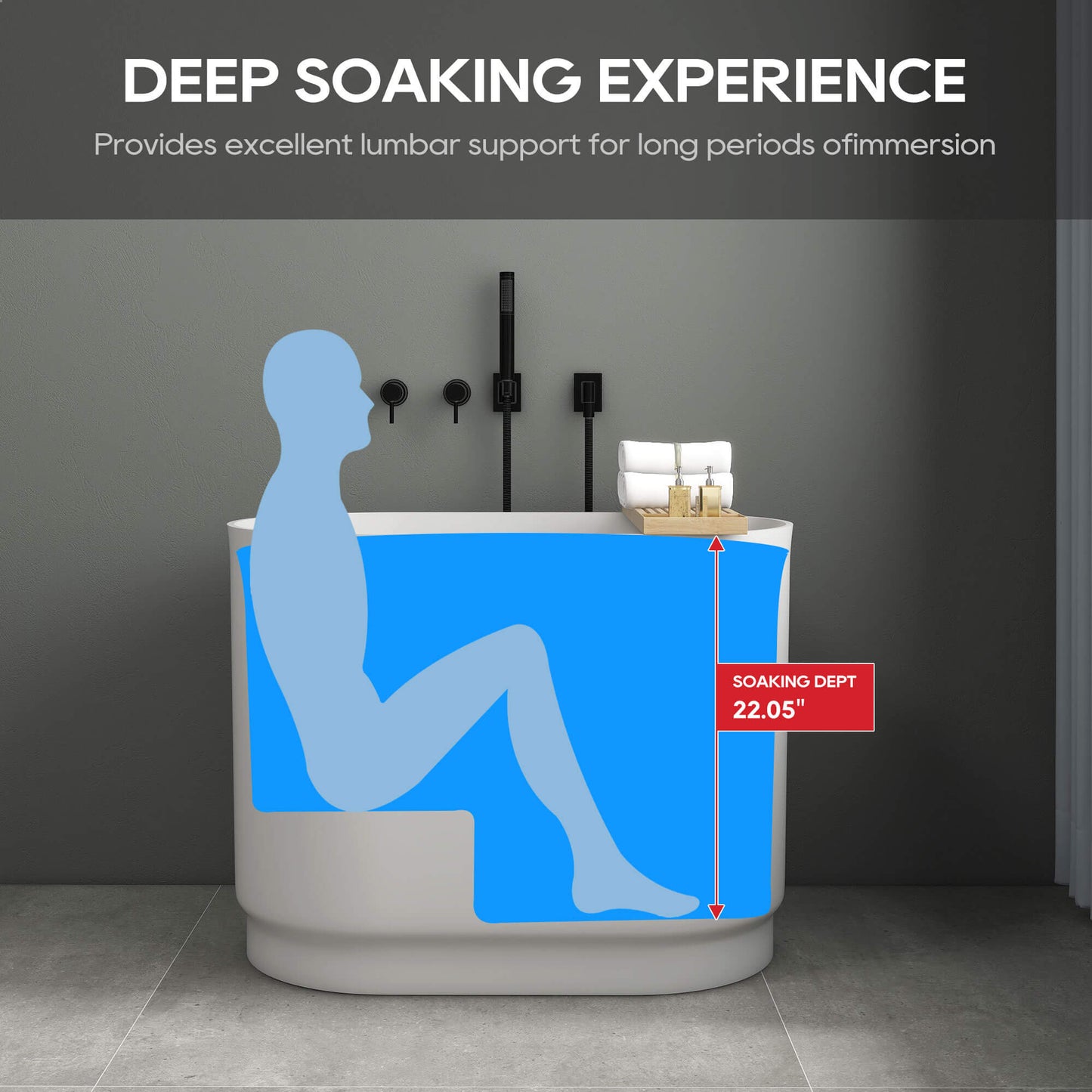 Medunjess 39'' Freestanding Tub Solid Surface Soaking Bathtub with Seat