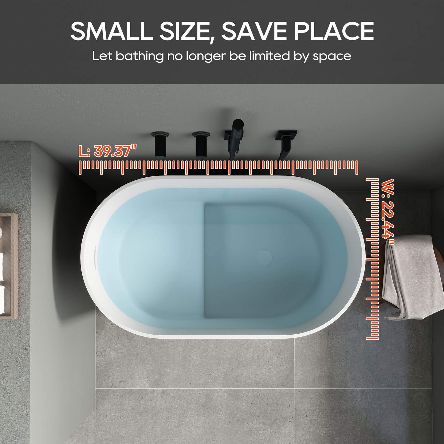 Medunjess 39'' Freestanding Tub Solid Surface Soaking Bathtub with Seat