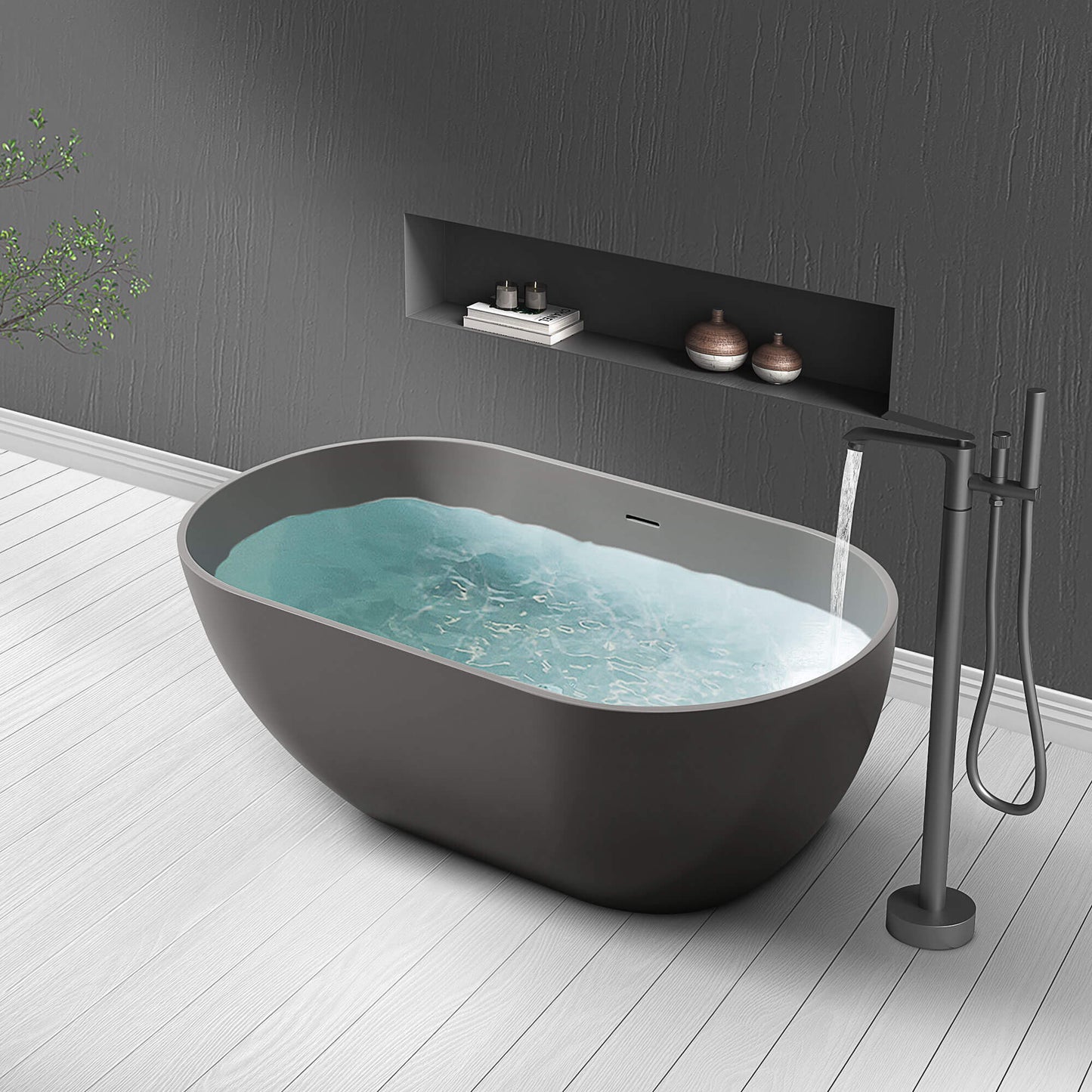Medunjess 59''Freestanding immersion solid surface bathtubs