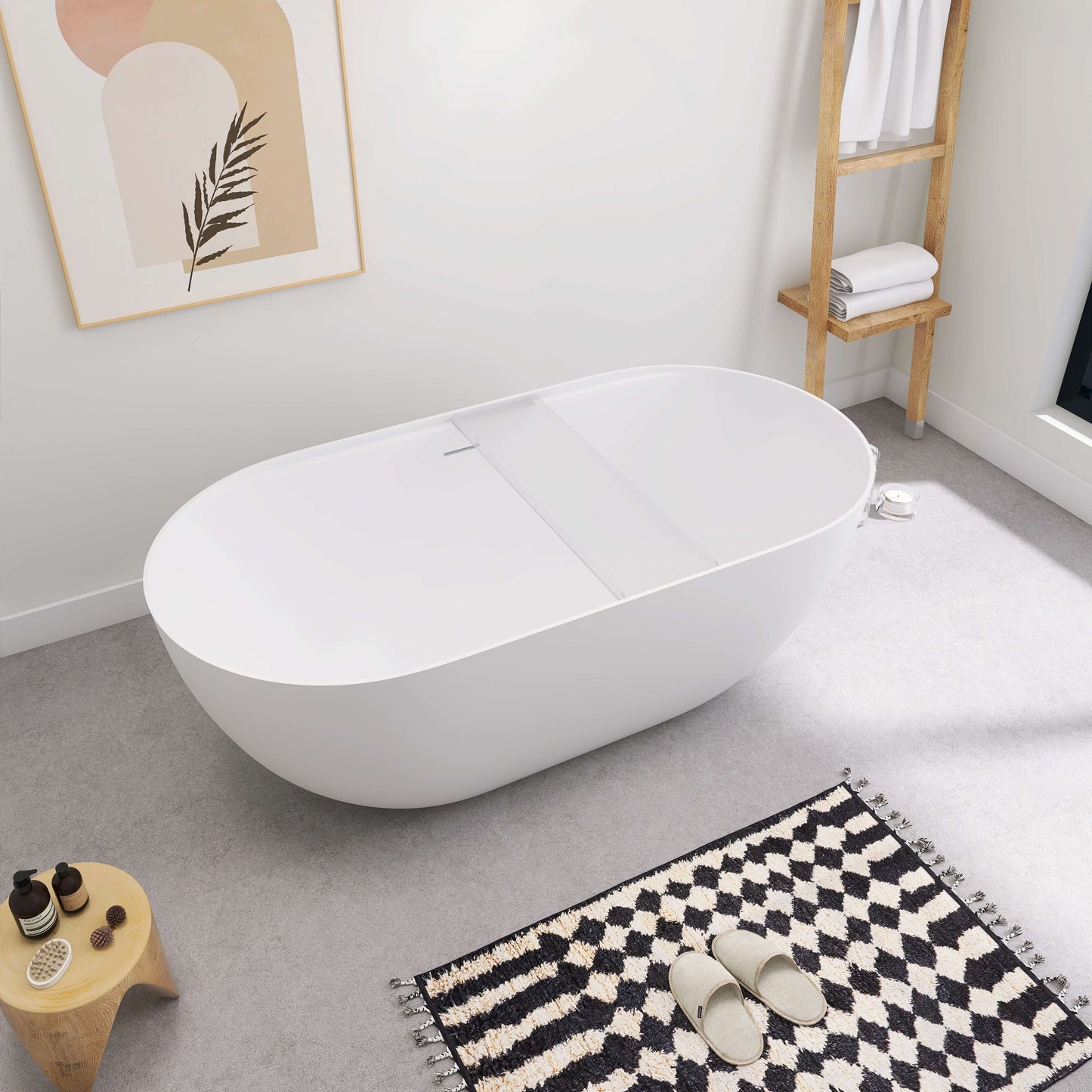 Medunjess 39"Freestanding Artificial Stone Bathtub with Shelf,Non-slip solid surface