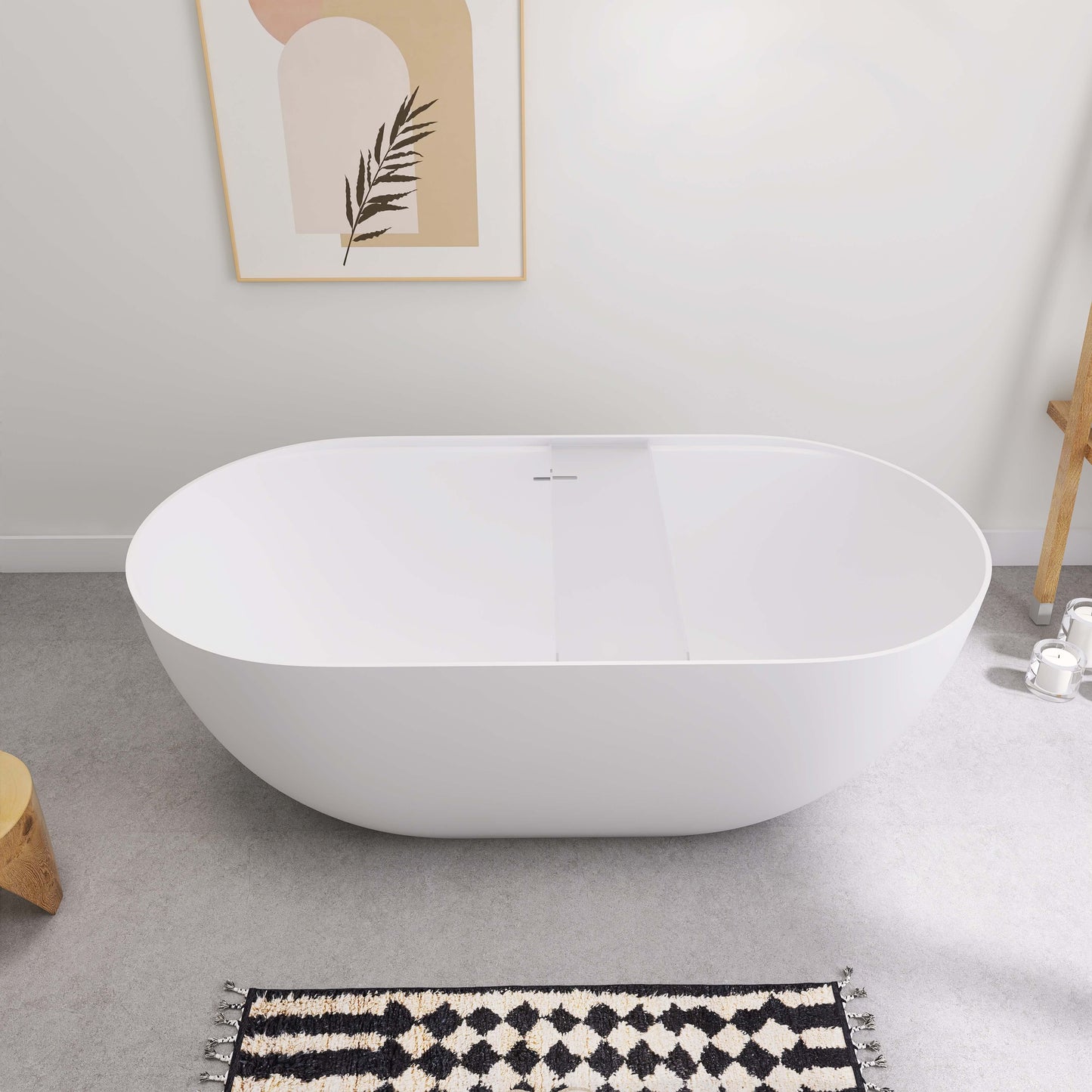 Medunjess 39"Freestanding Artificial Stone Bathtub with Shelf,Non-slip solid surface