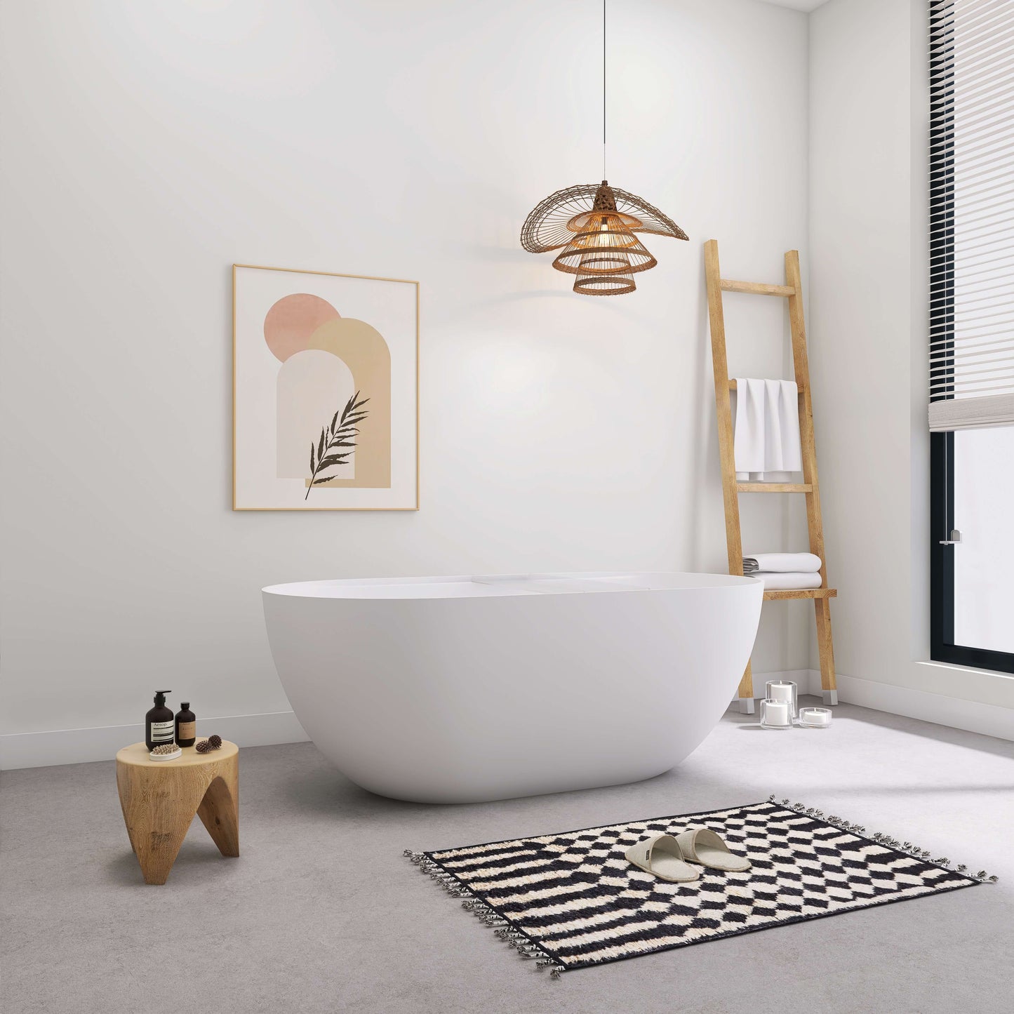 Medunjess 39"Freestanding Artificial Stone Bathtub with Shelf,Non-slip solid surface