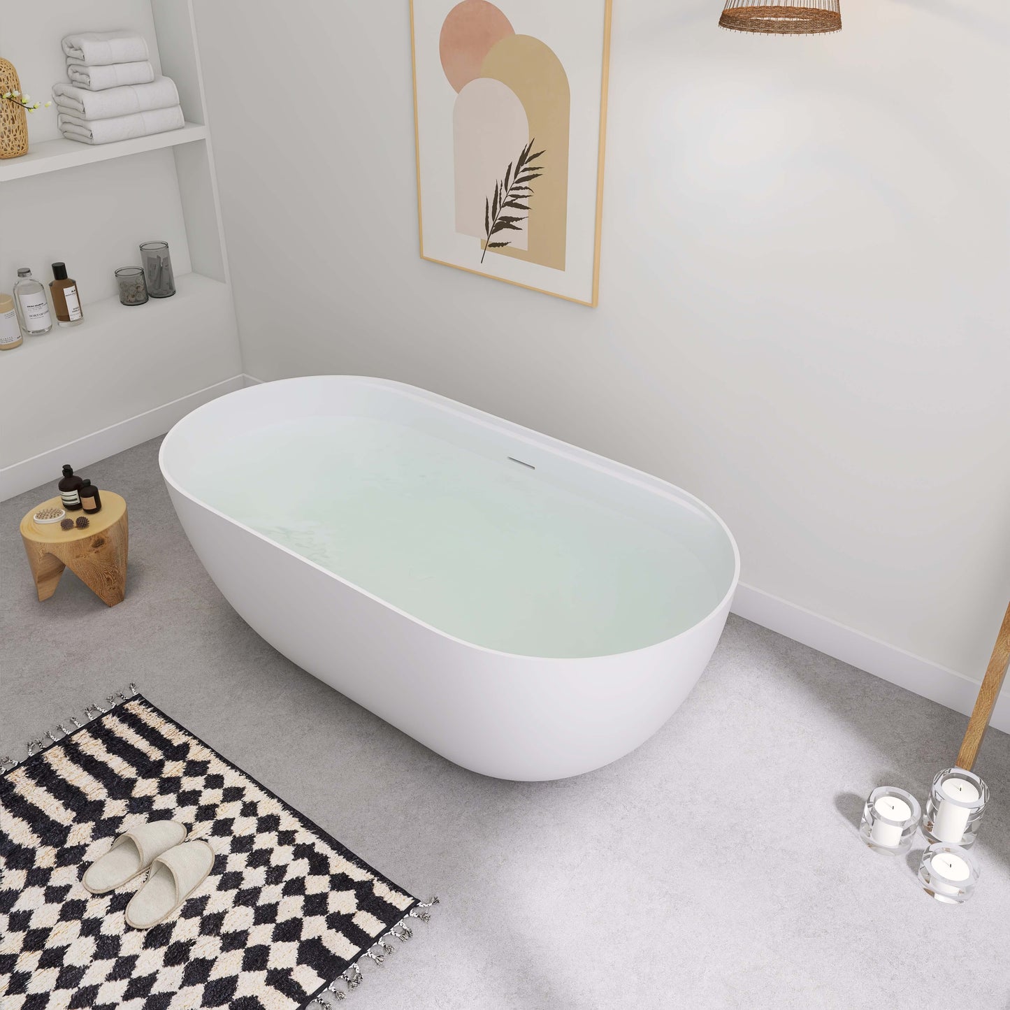 Medunjess 39"Freestanding Artificial Stone Bathtub with Shelf,Non-slip solid surface