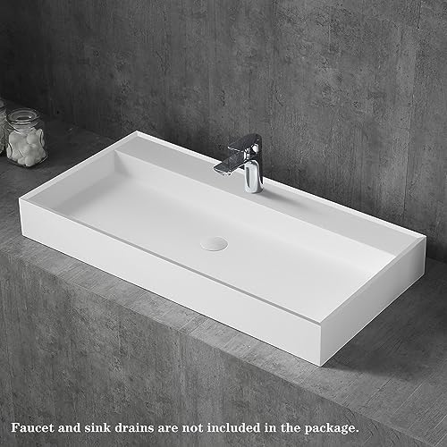 Medunjess Luxe 47" Matte Resin Stone Bathroom Sink with Faucet Hole