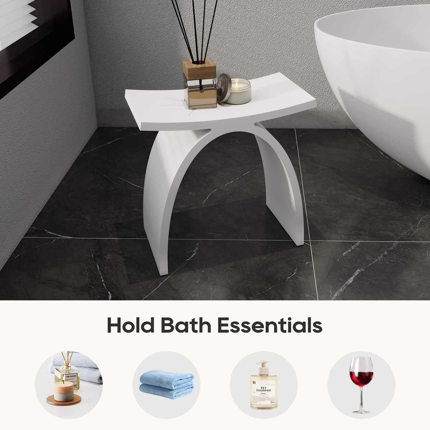 Medunjess Freestanding Shower Seat Solid Surface Shower Stool