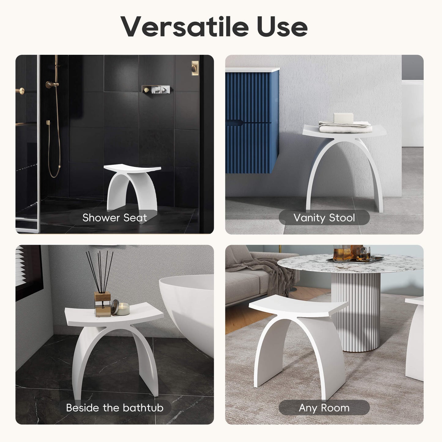 Medunjess Freestanding Shower Seat Solid Surface Shower Stool